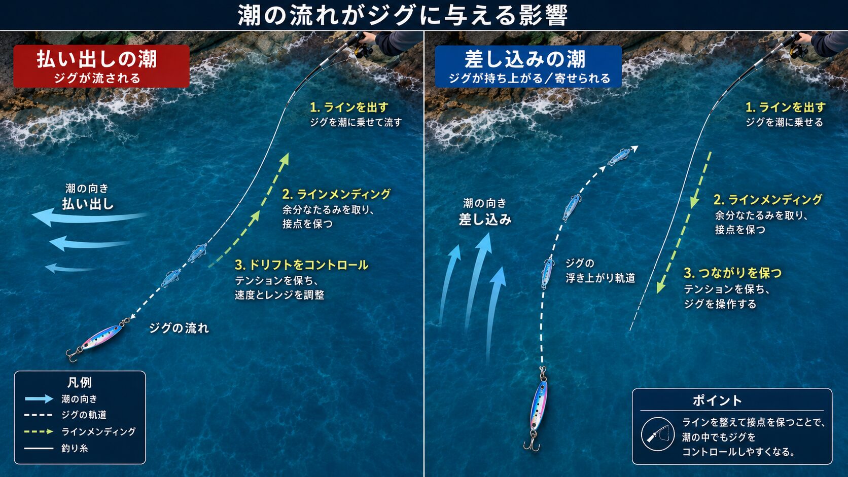 潮流に合わせたアクション補正