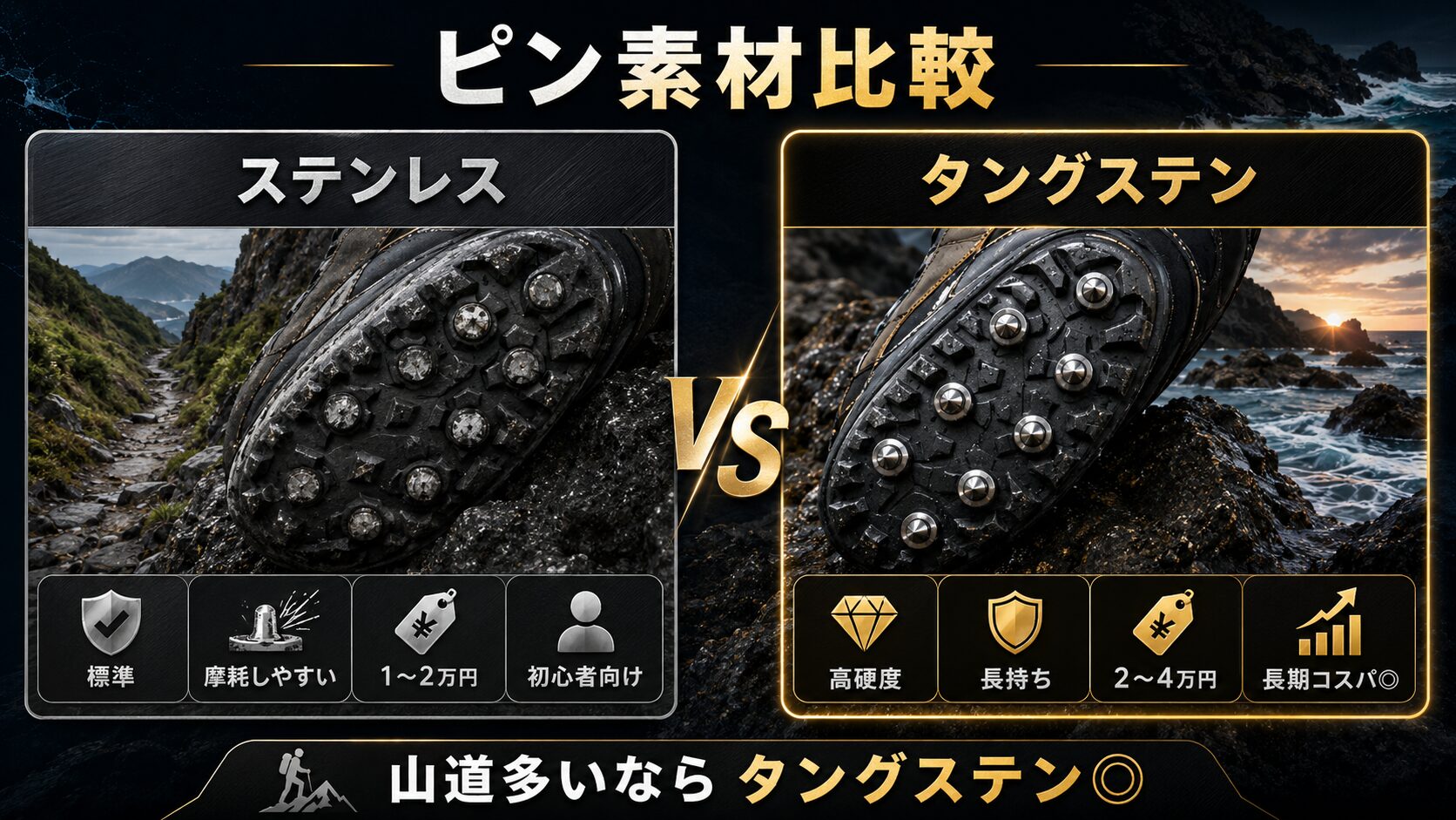 タングステンピンとステンレスピンの摩耗比較