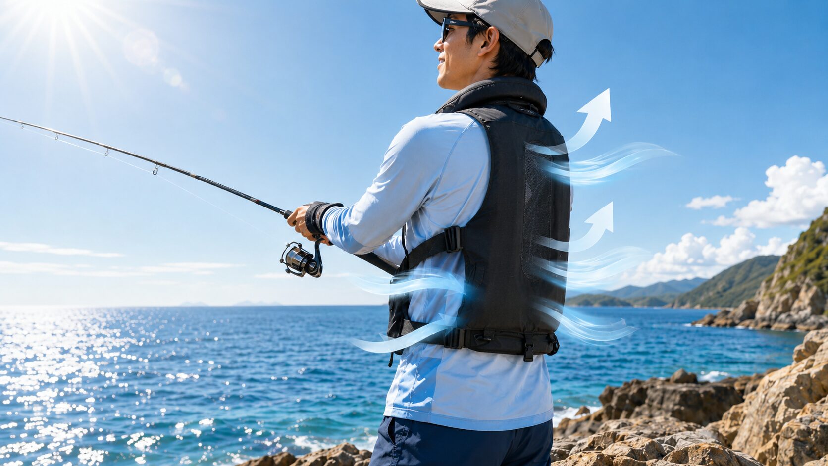 夏の磯でのベンチレーション機能