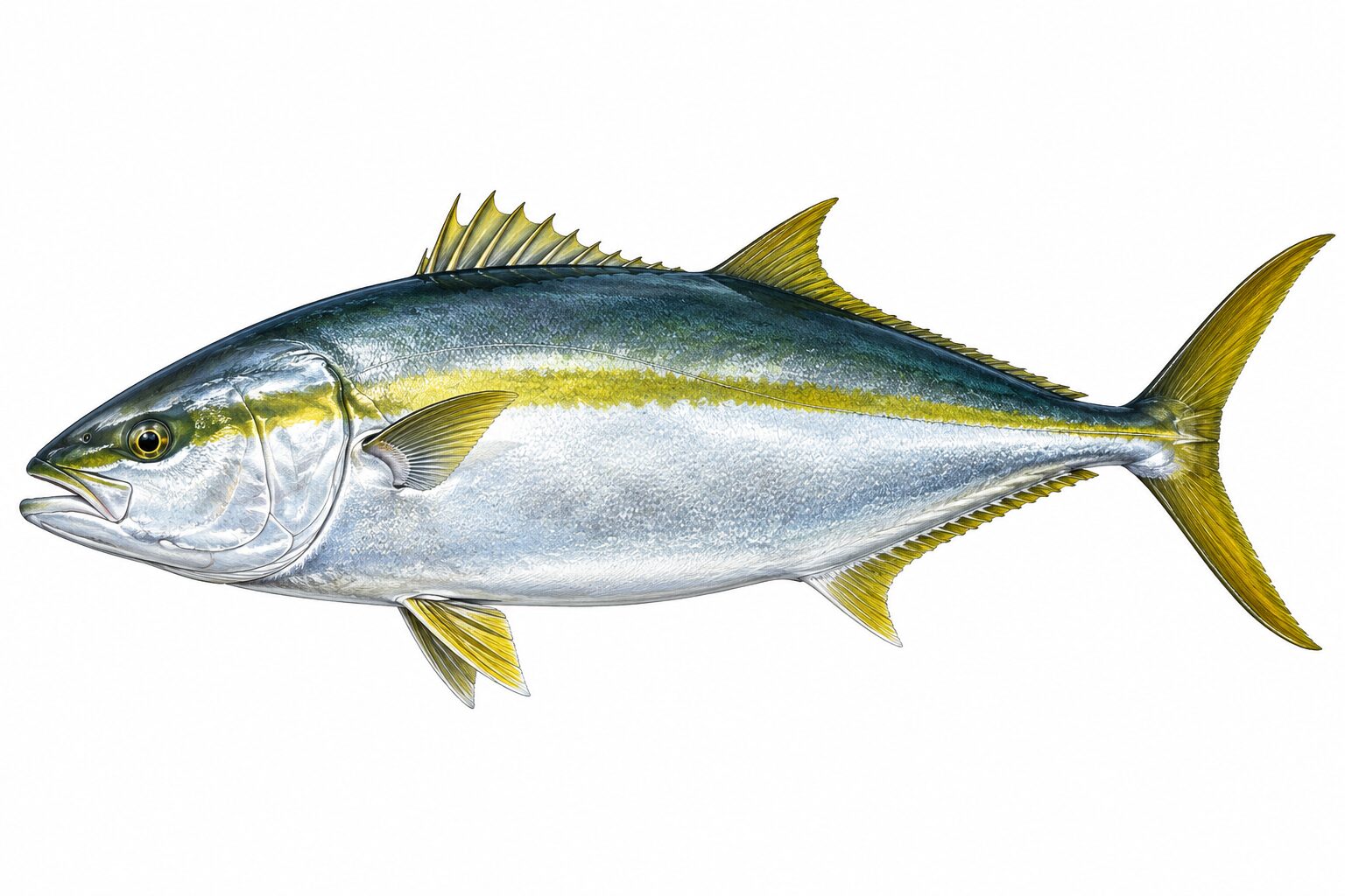 ヒラマサの魚体|濃く太いイエローラインとスリムな体型が特徴